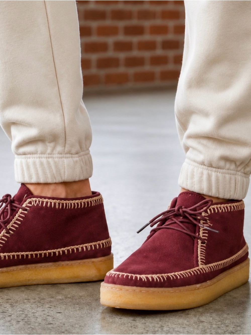 Women's Burgundy Suede Moccasin Lace-Up Casual Shoes